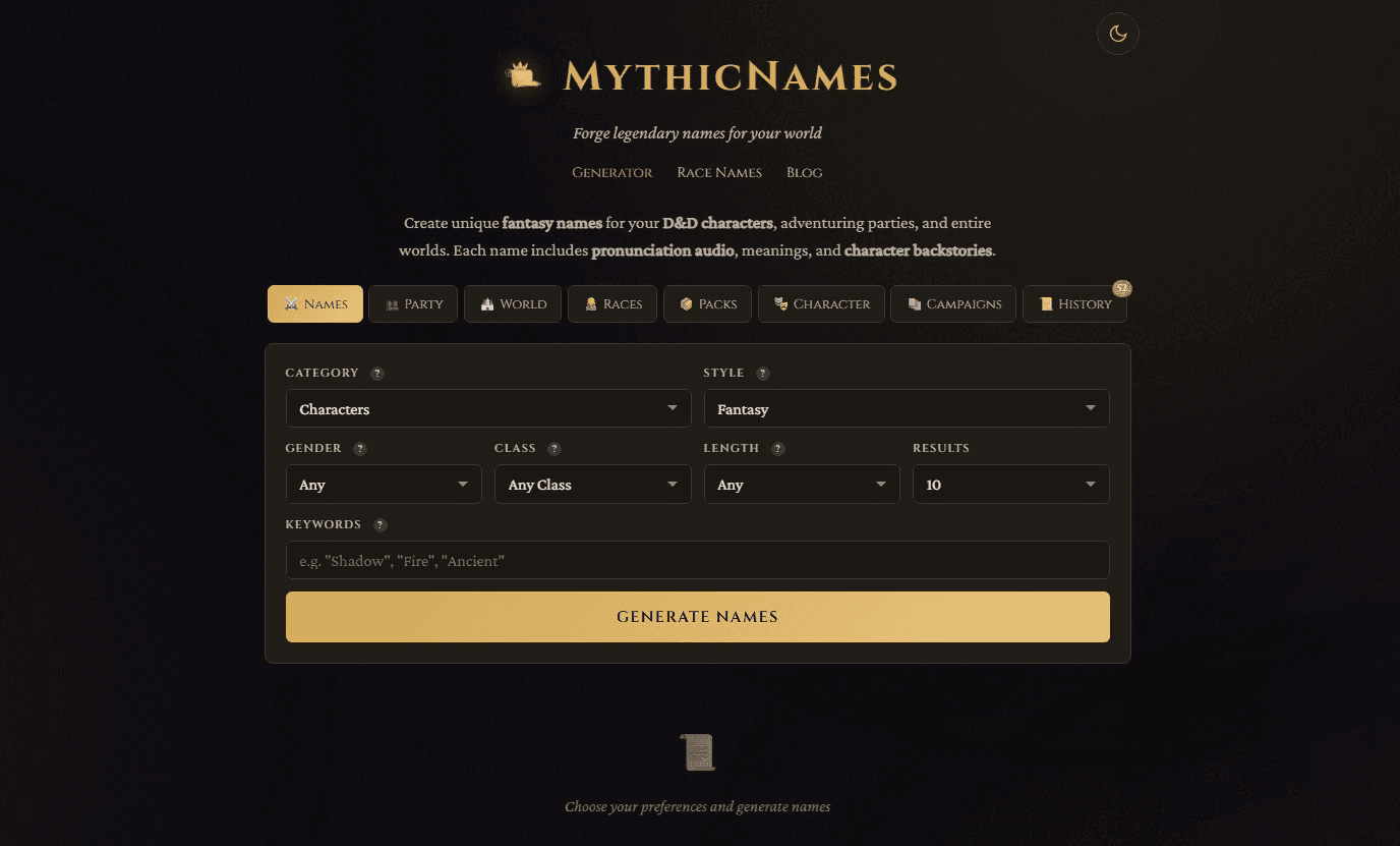 MythicNames screenshot